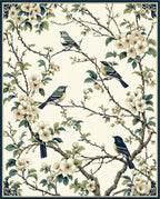 Birds With Cherry Blossoms Pattern Rug
