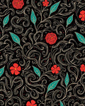 Red Floral Vine With Swirls Pattern Rug
