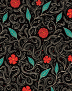 Red Floral Vine With Swirls Pattern Rug