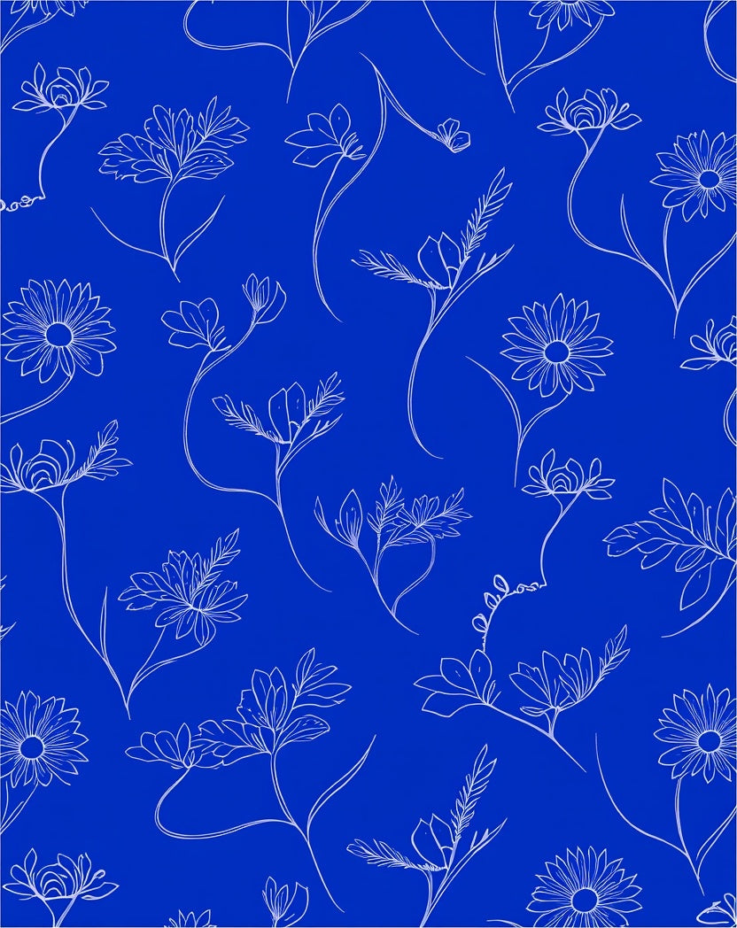 White Line Art Floral Pattern Rug