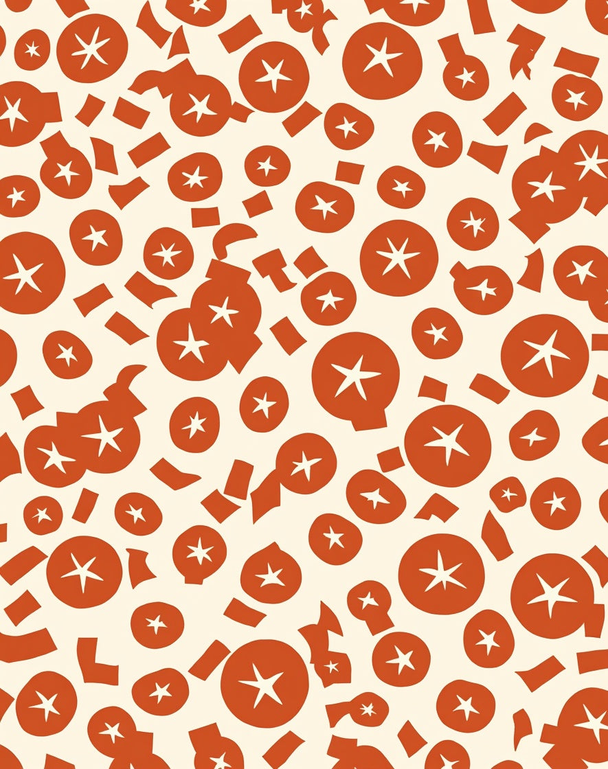 Red Starburst Scattered Abstract Pattern Rug