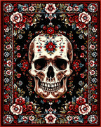 Bold Skull Floral Pattern Rug