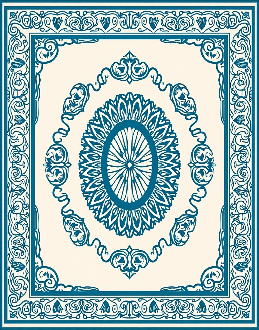 Ornate Floral Teal Motif Rug