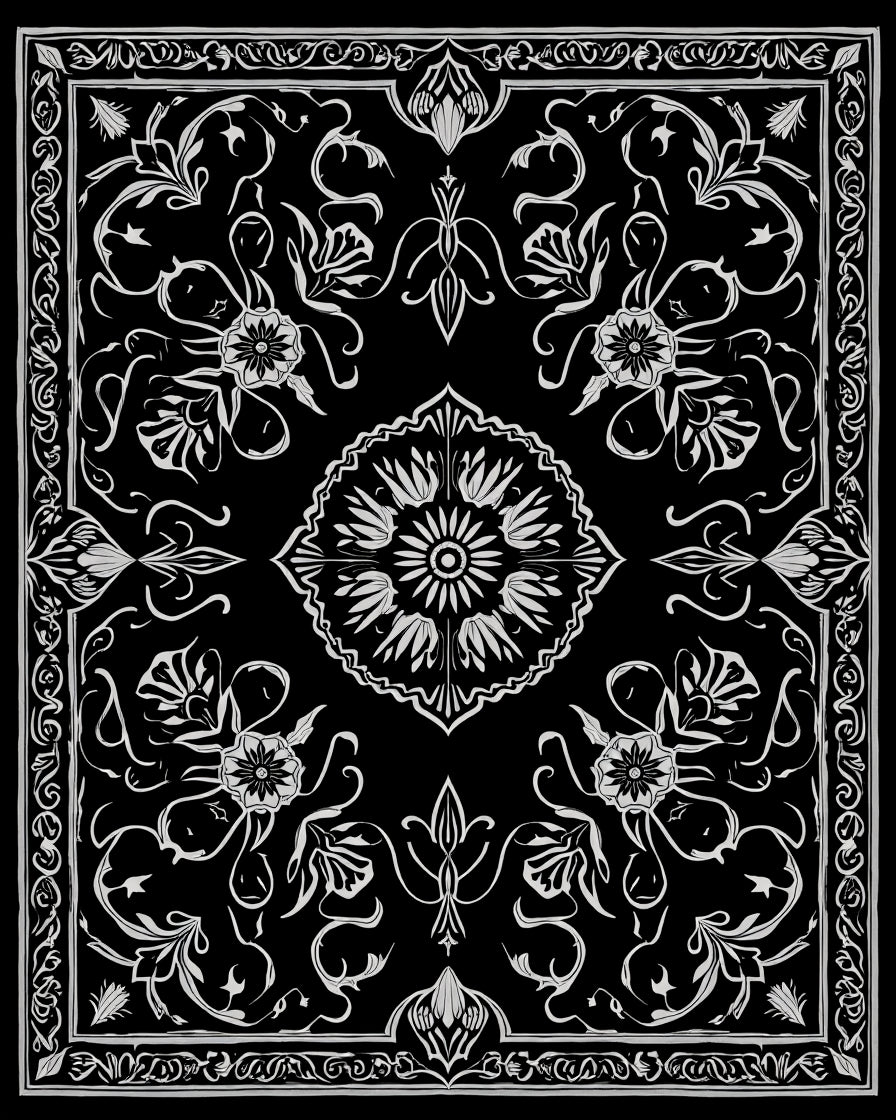 Elegant White Floral Mandala Pattern Rug