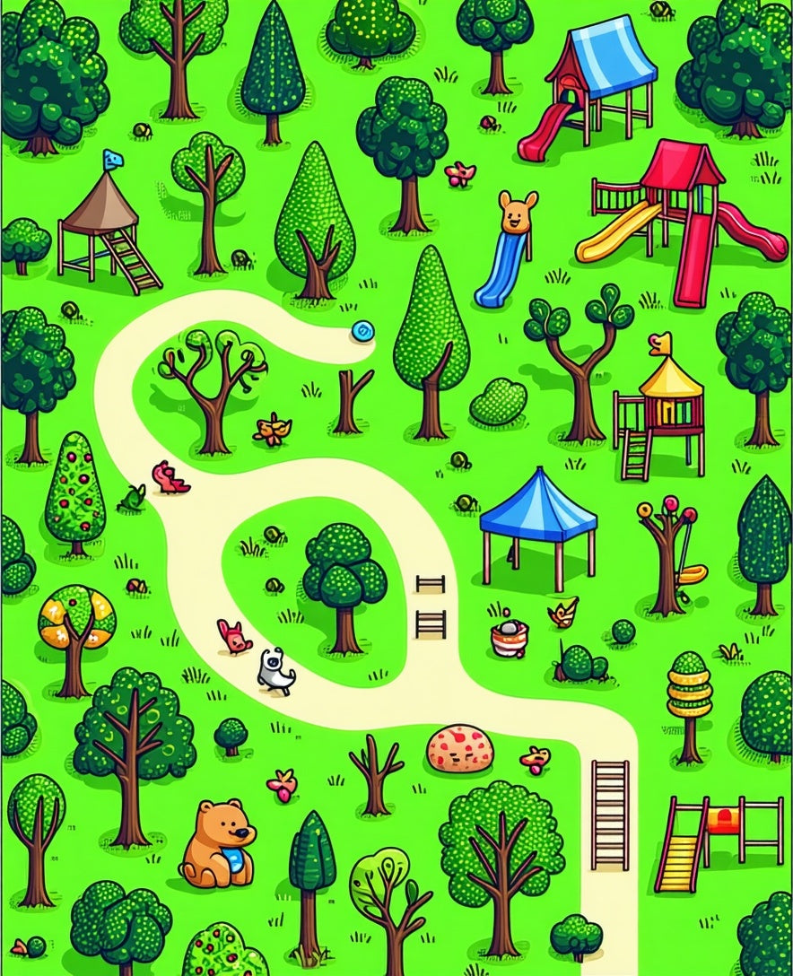 Whimsical Park Scene Pattern Rug