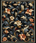 Elegant Floral Swirls Dark Pattern Rug
