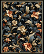 Elegant Floral Swirls Dark Pattern Rug