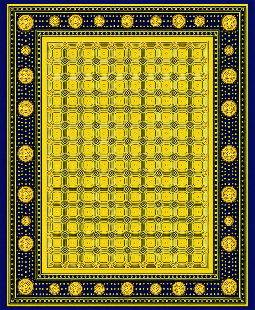 Bold Yellow Blue Geometric Circles Rug