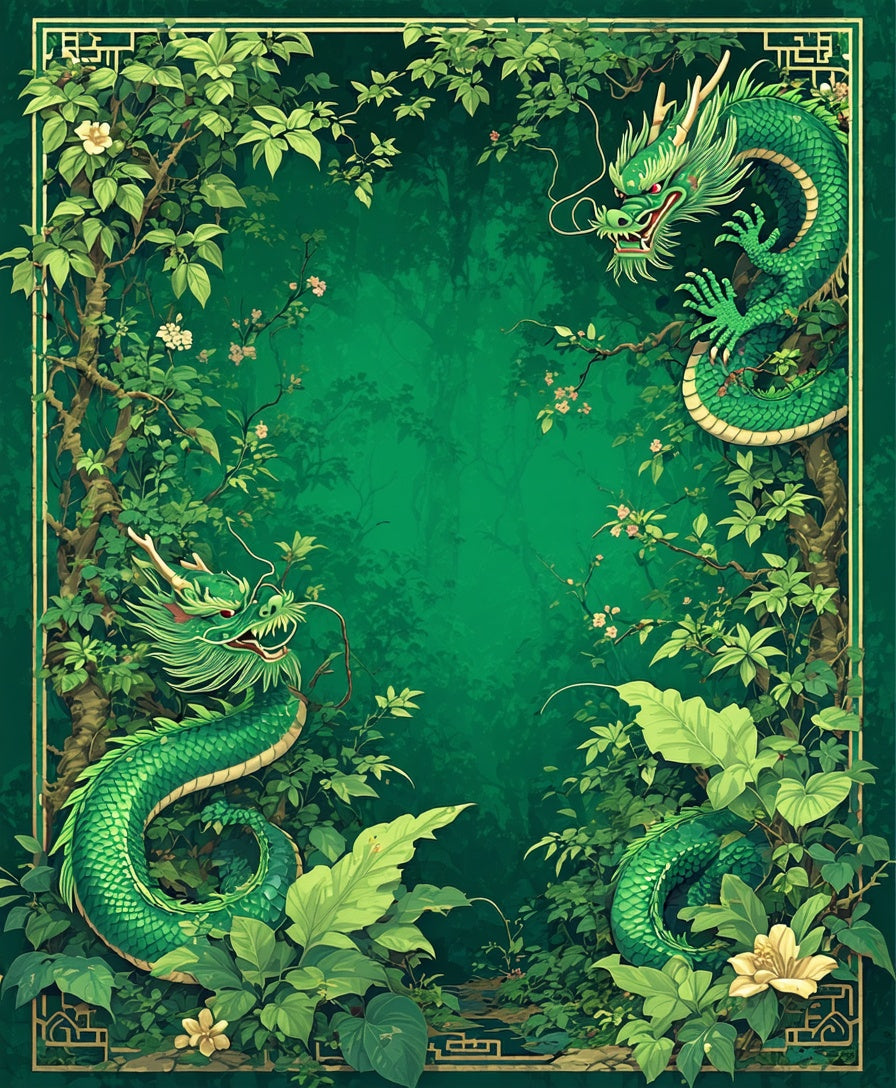 Enchanted Green Dragon Forest Pattern Rug