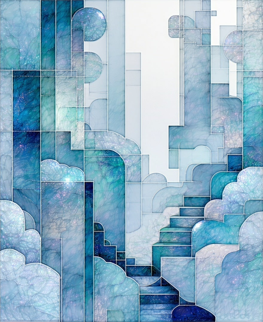 Abstract Blue White Geometric Design Rug