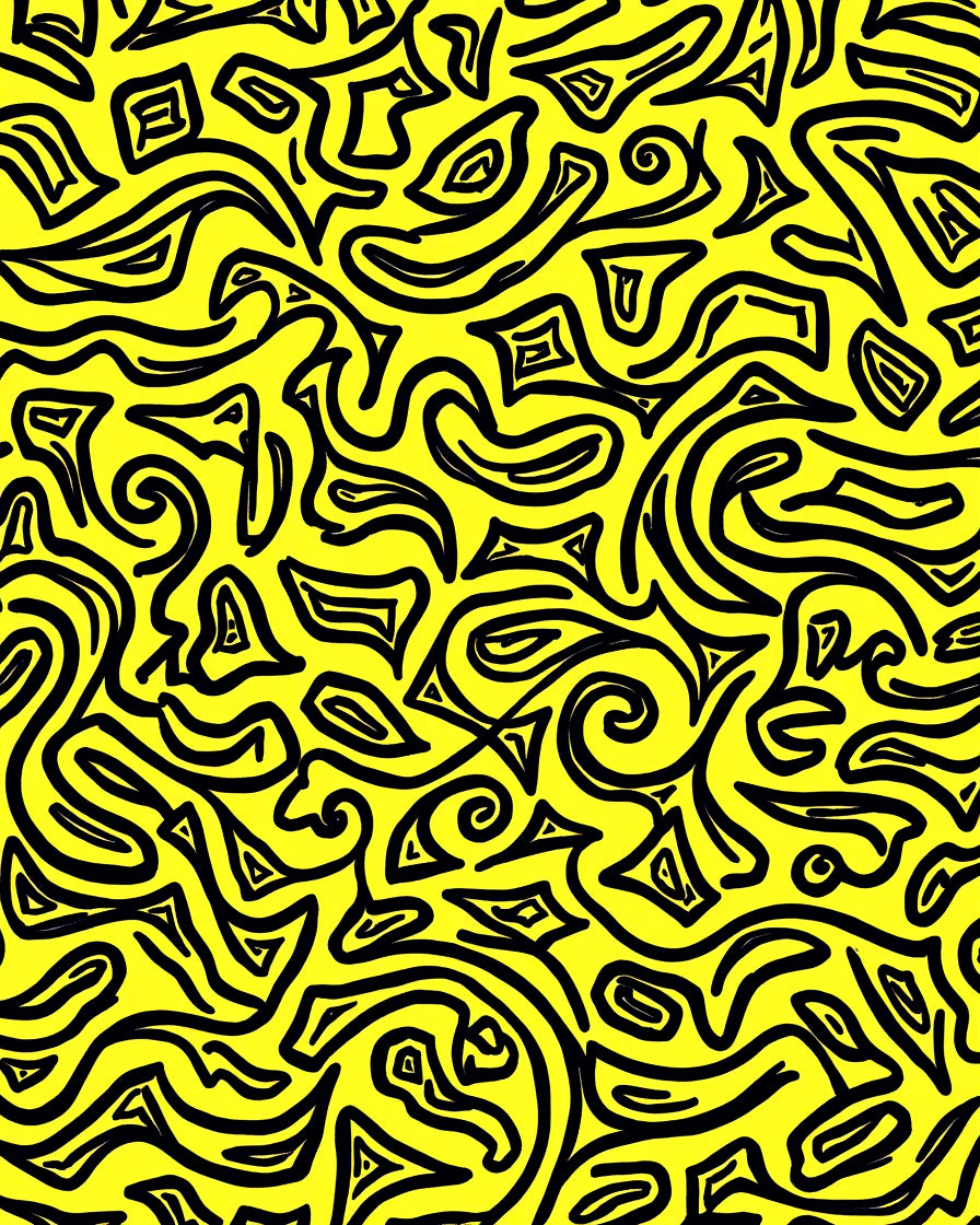 Abstract Yellow Black Swirl Pattern Rug