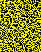 Abstract Yellow Black Swirl Pattern Rug