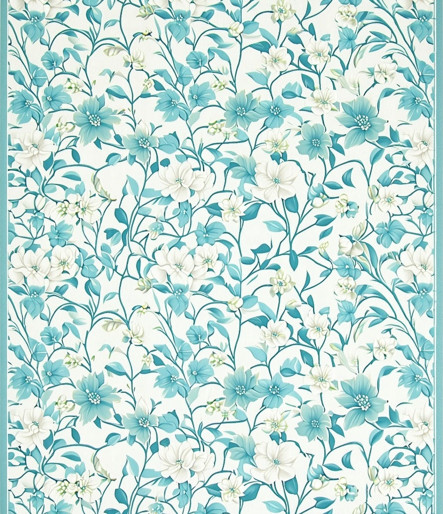 Turquoise Floral Vine Design Rug