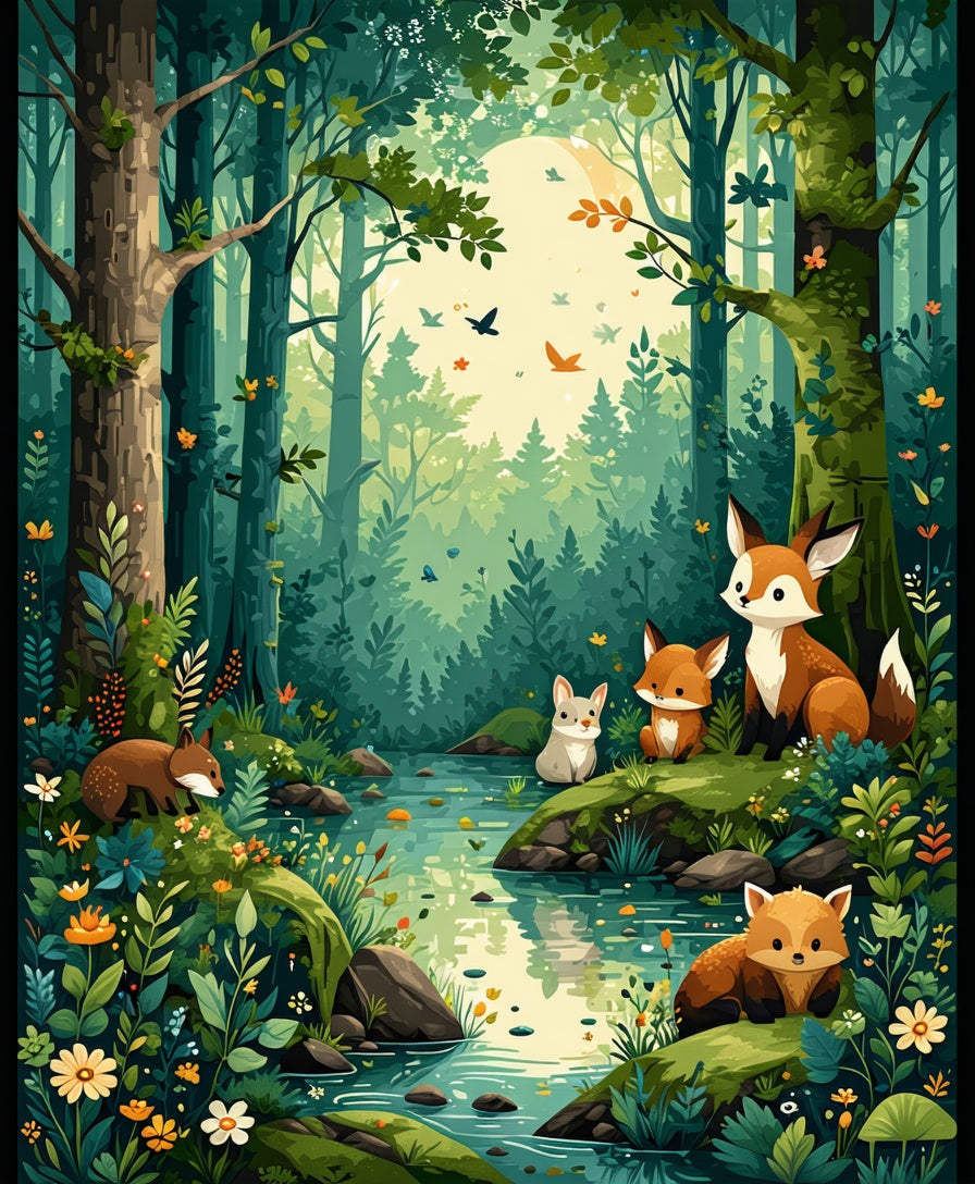 Enchanting Forest Friends Nature Scene Rug