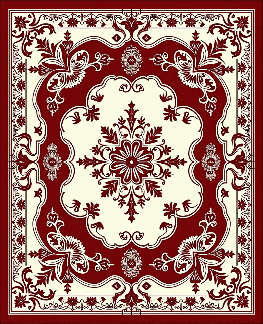 Crimson Ivory Floral Medallion Area Rug