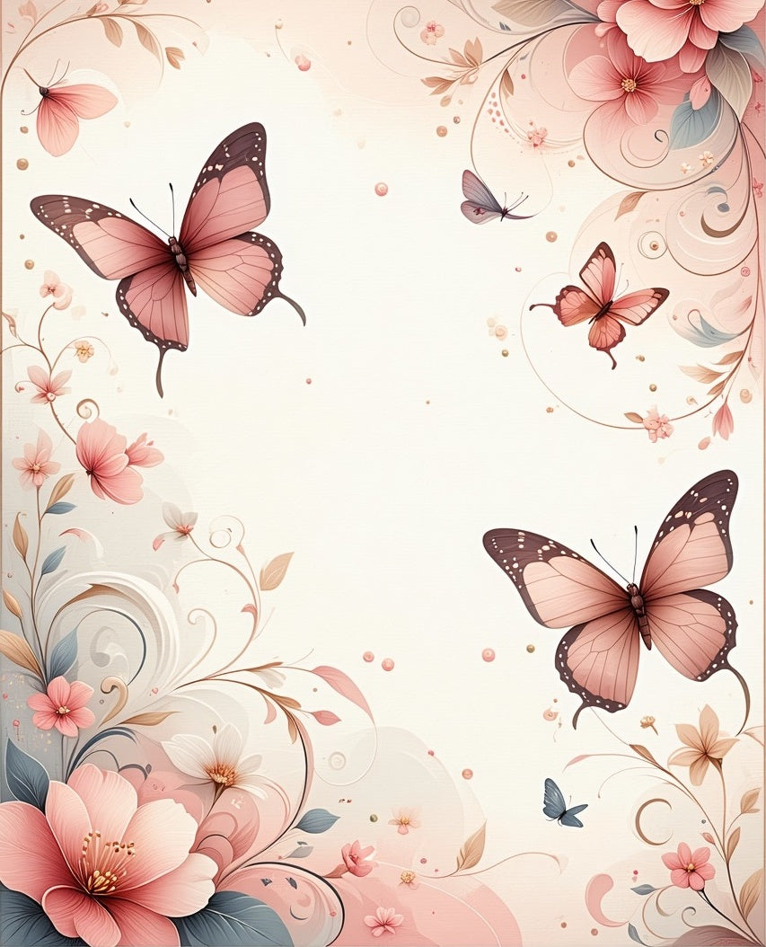 Charming Floral Butterfly Swirl Design Rug