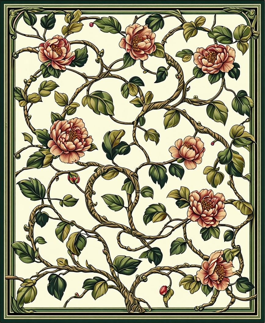 Vintage Floral Branch Pattern Rug