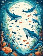 Oceanic Whales Coral Reef Pattern Rug