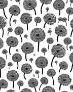 Whimsical Black Floral Dandelion Pattern Rug