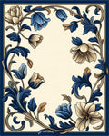 Classic Floral Scrollwork Blue Cream Design Rug