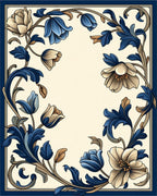 Classic Floral Scrollwork Blue Cream Design Rug