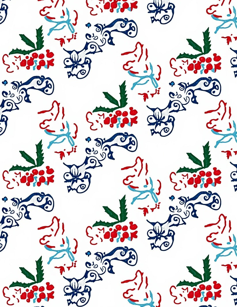 Red Blue Green Holly Berry Whirl Rug