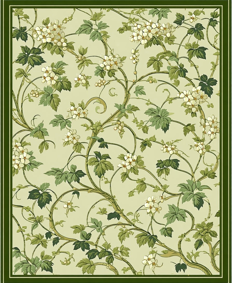 Green Floral Vine Pattern Rug