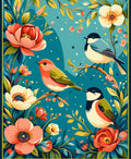 Whimsical Birds Floral Garden Design Rug