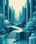 Abstract Cityscape With Blue Tones Rug