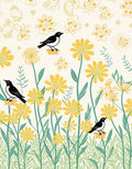 Cheerful Birds and Yellow Floral Pattern Rug