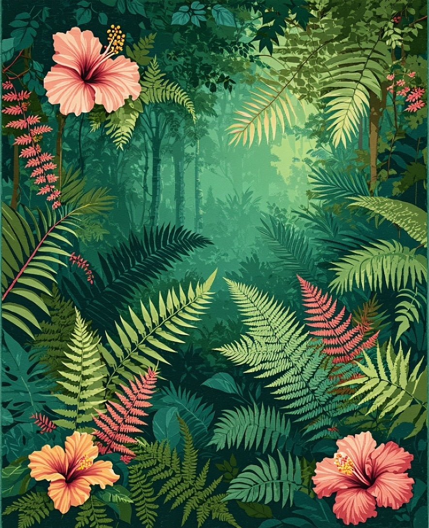 Lush Jungle Floral Fern Pattern Rug