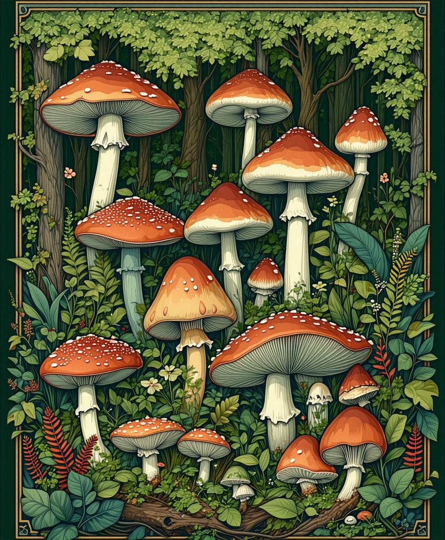 Enchanting Forest Mushroom Pattern Rug