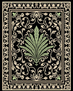 Art Nouveau Floral Scrollwork Black Rug