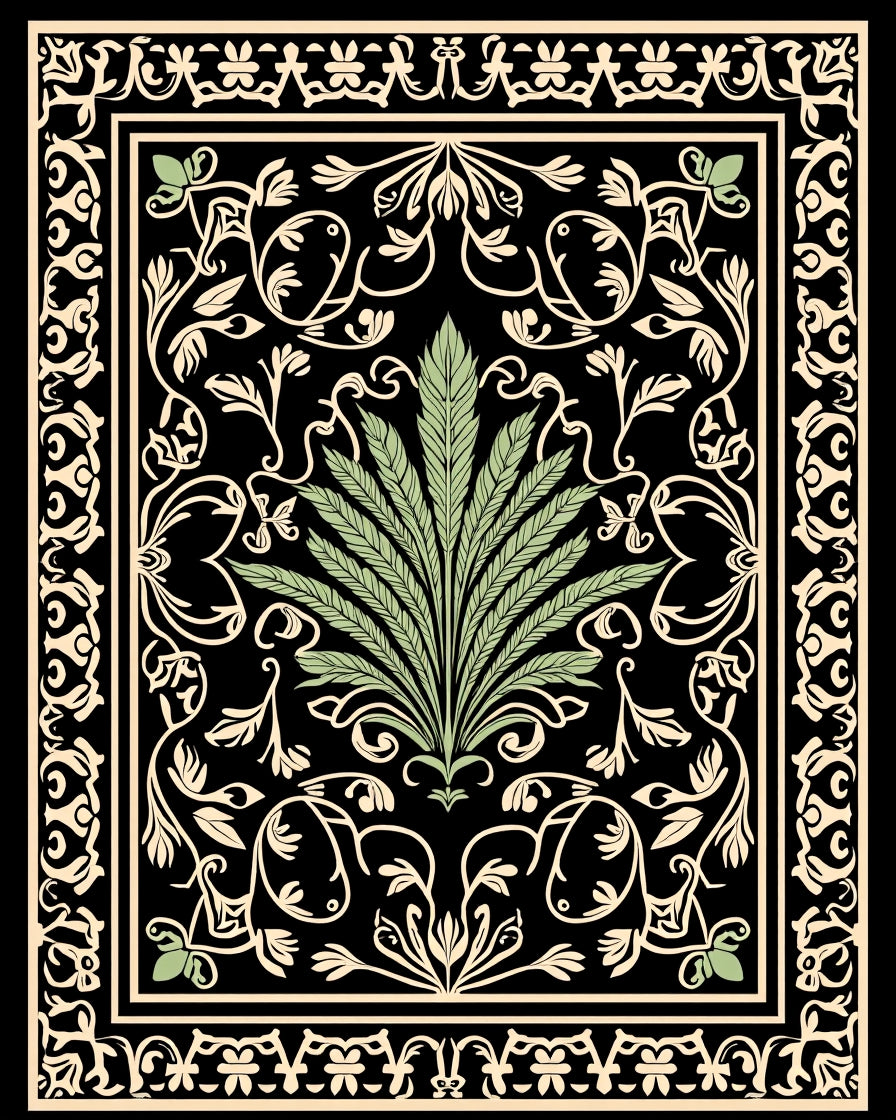 Art Nouveau Floral Scrollwork Black Rug