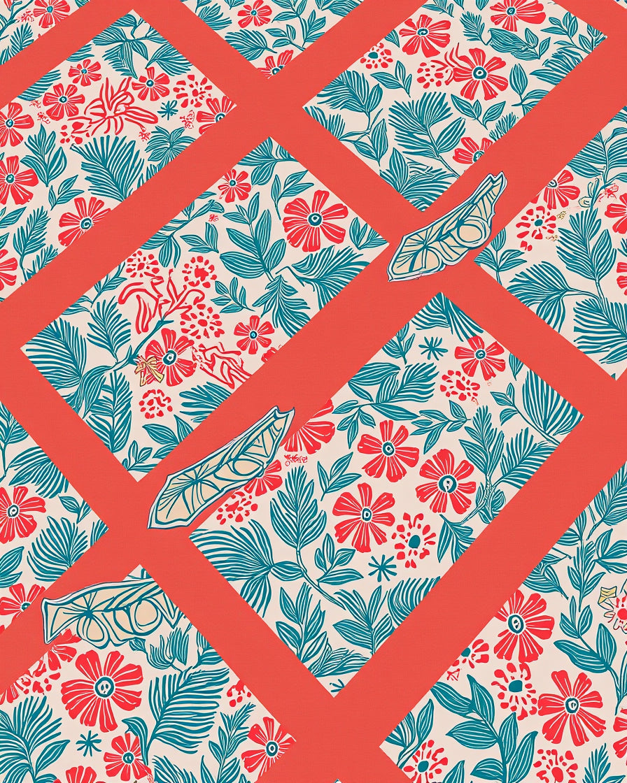 Coral Lattice Floral Bean Pattern Rug