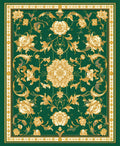 Emerald Green Gold Floral Garden Rug