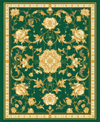 Emerald Green Gold Floral Garden Rug