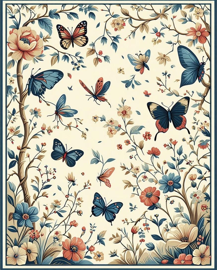 Whimsical Butterfly Floral Garden Rug