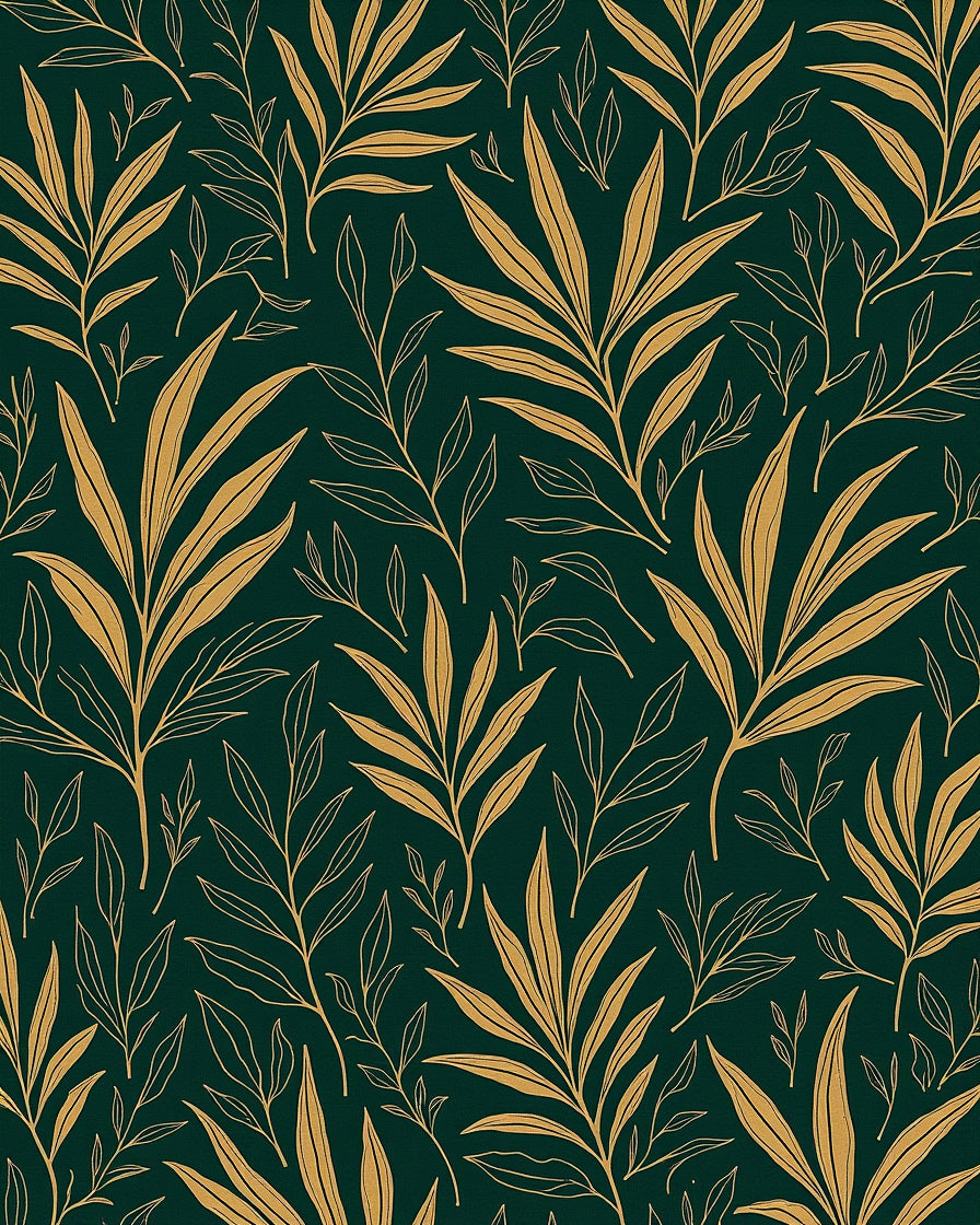 Gold Foliage On Dark Green Background Rug