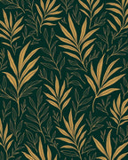 Gold Foliage On Dark Green Background Rug