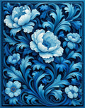 Ornate Floral Blue Pattern Rug