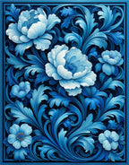 Ornate Floral Blue Pattern Rug