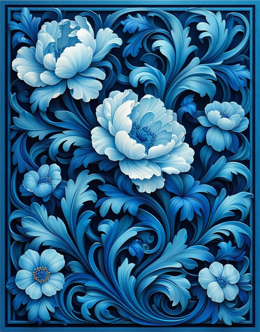 Ornate Floral Blue Pattern Rug