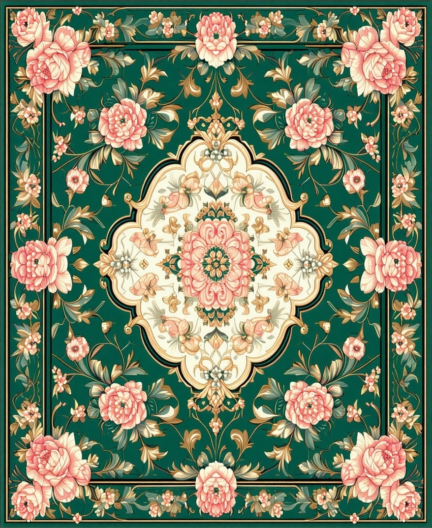 Elegant Floral Garden Motif Rug