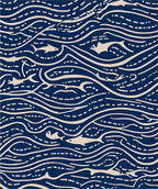 Coastal Fish Wave Pattern Design Rug
