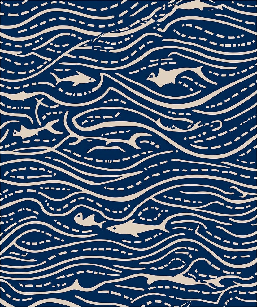 Coastal Fish Wave Pattern Design Rug