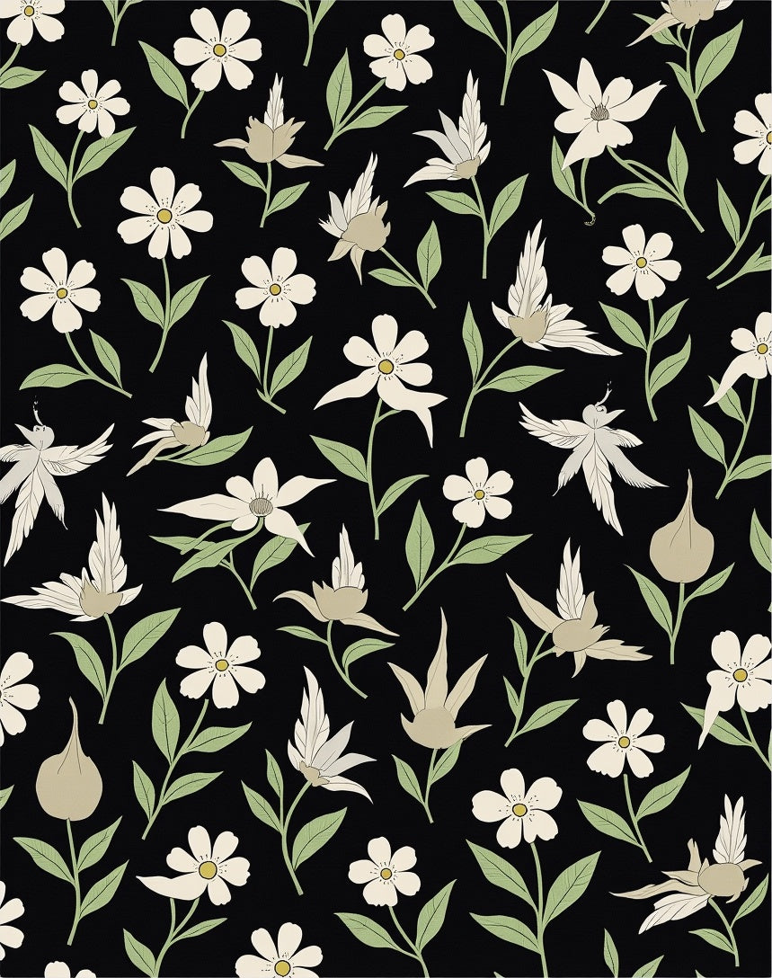 Whimsical Floral Bird Garden Design Rug