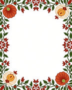 Crimson Ivory Floral Vine Border Rug