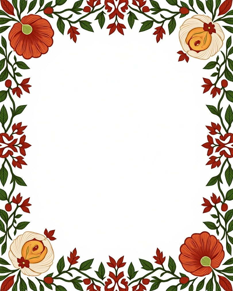Crimson Ivory Floral Vine Border Rug