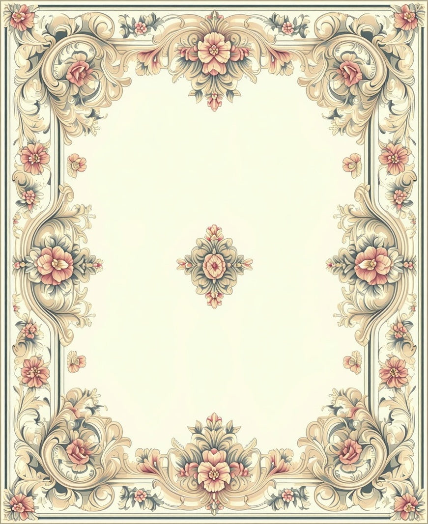 Elegant Floral Swirl Accented Design Rug